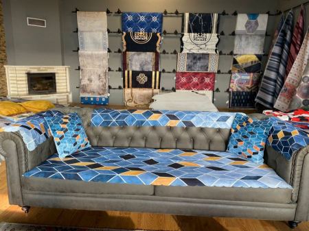 ارضيات كنب 3Dزخرفة ازرق وبرتقالي